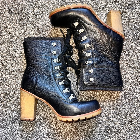 UGG Shoes - UGG Lace UP Leather Heeled Boots Size 9